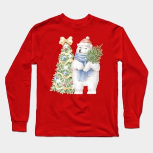 Polar bear with christmas tree Long Sleeve T-Shirt